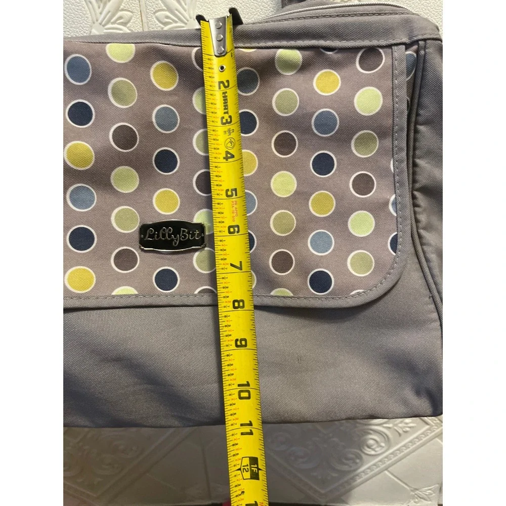 LillyBit Grey Polka Dot Messenger Diaper Bag Adjustable Padded‎ Strap Canvas